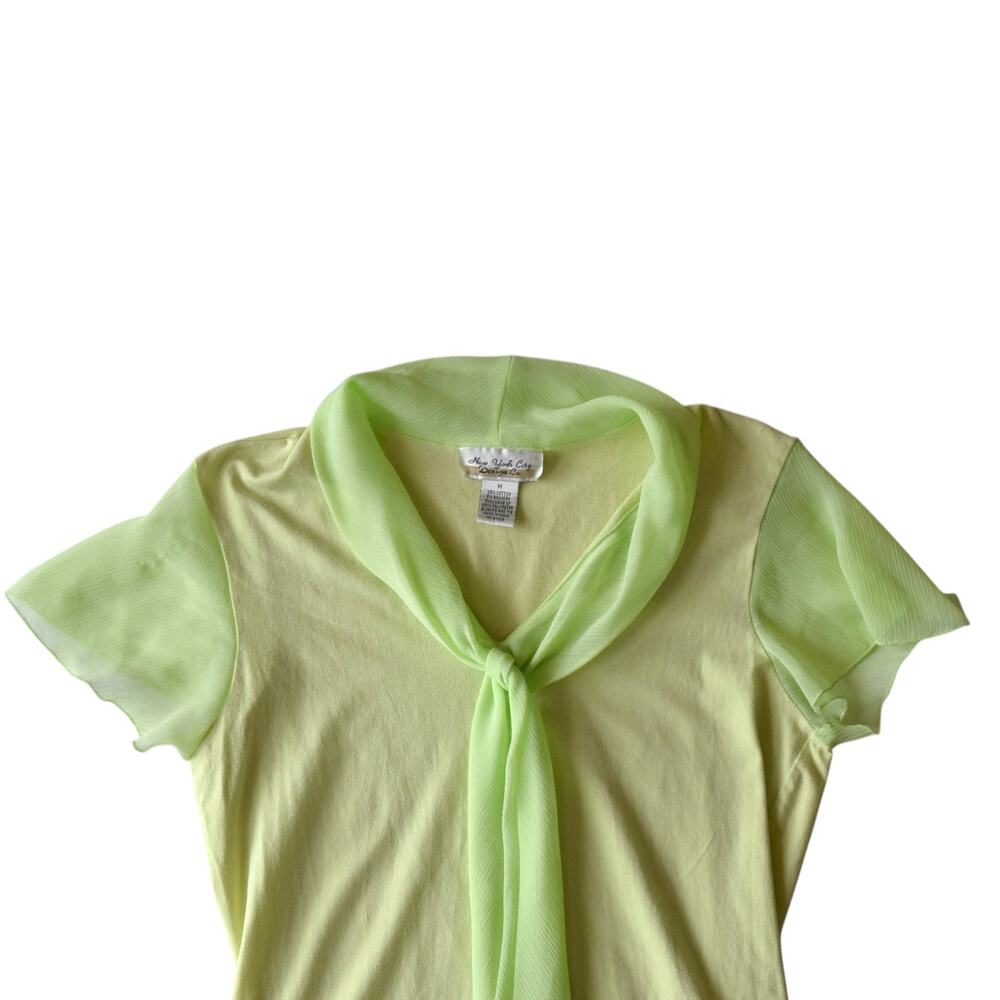 Vintage Lime Green Tie Neck Knit Top Size Medium - Picture 2 of 4